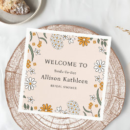 Boho Floral Earth Tones Botanisch Vrijgezellenfees Servet