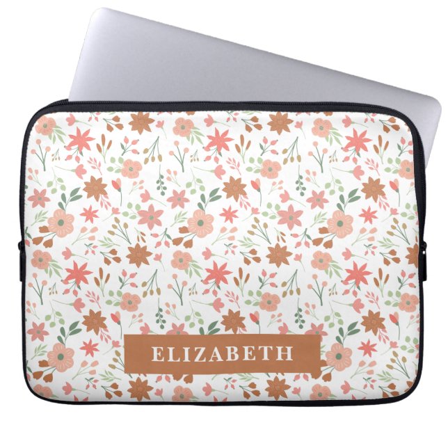 Boho Floral Earth Tones Custom Bloemen Laptop Sleeve (Voorkant)
