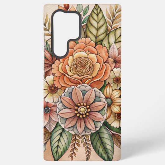 Boho Floral Earth Tones Samsung Galaxy Hoesje (Achterkant)