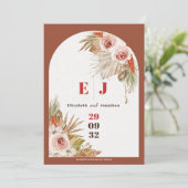 Boho floral Earth tones terracotta trouwfoto Save The Date (Staand voorkant)