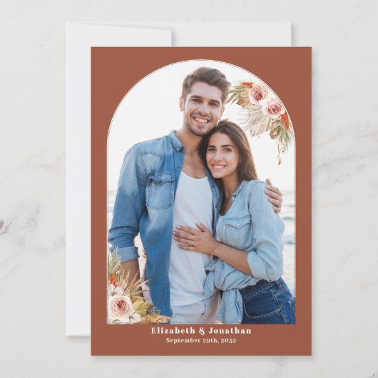 Boho floral Earth tones terracotta trouwfoto Save The Date (Achterkant)