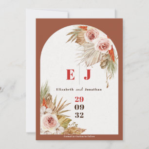 Boho floral Earth tones terracotta trouwfoto Save The Date