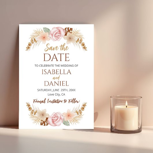 Boho Floral Earth Tones Wedding Bewaar de datum Save The Date