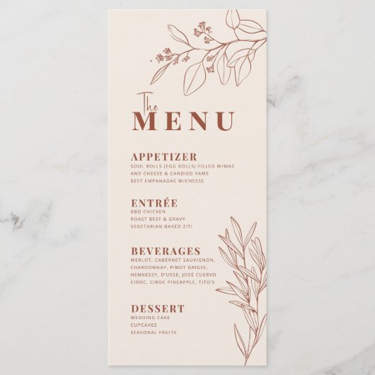 Boho Floral Earthy Beige Menu (Voorkant)