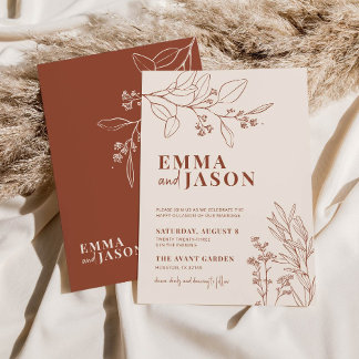 Boho Floral Earthy Beige Wedding Invitation Kaart
