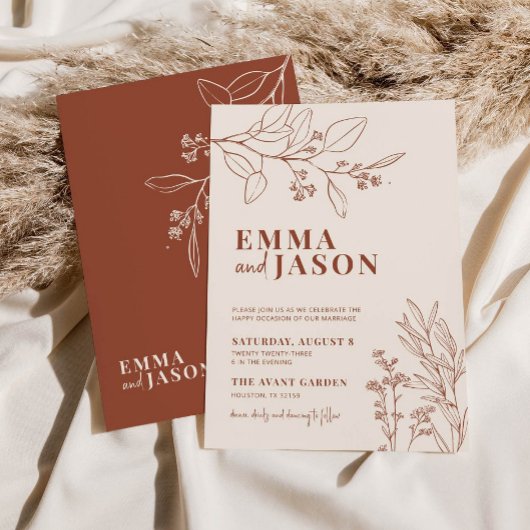 Boho Floral Earthy Beige Wedding Invitation Kaart