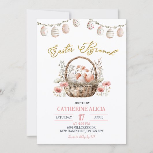 Boho Floral Easter Brunch Invitation Kaart (Voorkant)