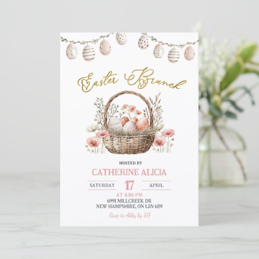 Boho Floral Easter Brunch Invitation Kaart (Staand voorkant)