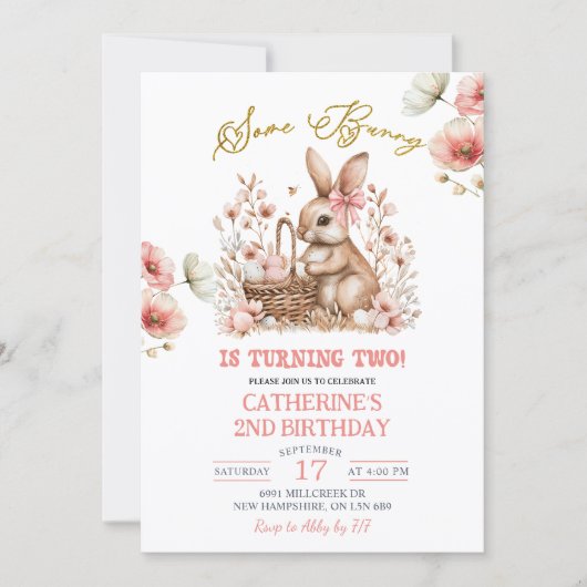 Boho Floral Easter Bunny Birthday Kaart (Voorkant)