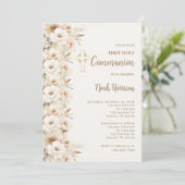 Boho Floral Eerste Communie Jongen Kaart (Staand voorkant)