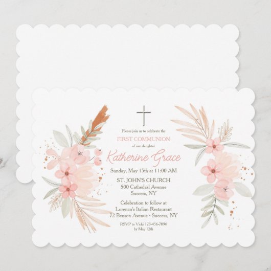 Boho Floral Eerste Heilige Communie Kaart (Voorkant / Achterkant)