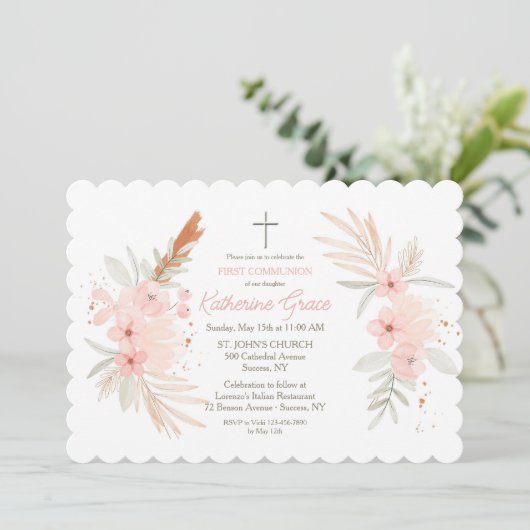 Boho Floral Eerste Heilige Communie Kaart (Staand voorkant)