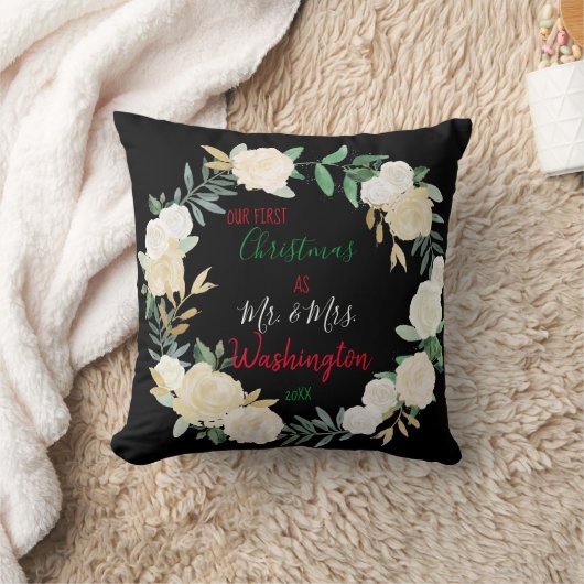 Boho Floral Eerste Kerstdag Gepersonaliseerd Kussen (Deken)