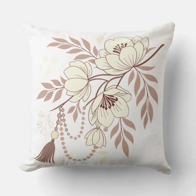 Boho Floral Elegance | Zacht beige Kussen (Voorkant)