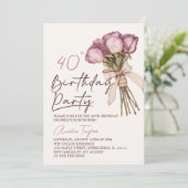 Boho Floral Elegant 40e verjaardag Kaart (Staand voorkant)