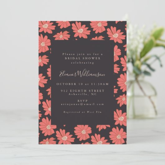 Boho Floral Elegant Black Red Vrijgezellenfeest Kaart (Staand voorkant)
