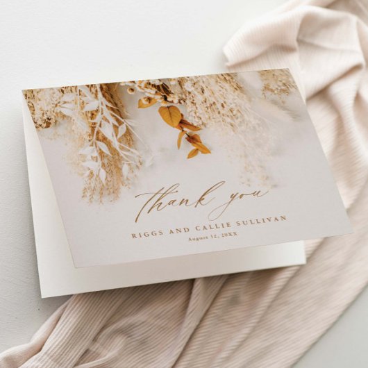 Boho Floral Elegant Script Wedding Bedankkaart