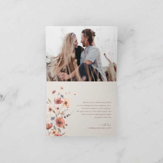 Boho Floral Elegante herfst bruiloft dank u kaart (Binnen)