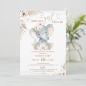 Boho Floral Elephant Baby Girl Baby shower Kaart (Staand voorkant)