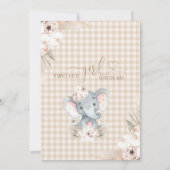 Boho Floral Elephant Baby Girl Baby shower Kaart (Achterkant)