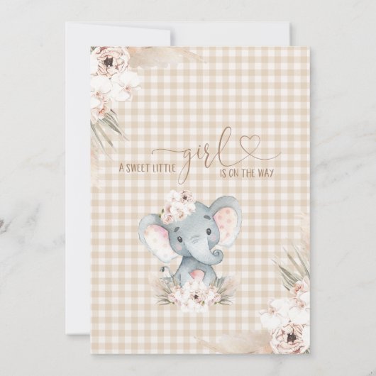 Boho Floral Elephant Baby Girl Baby shower Kaart (Achterkant)