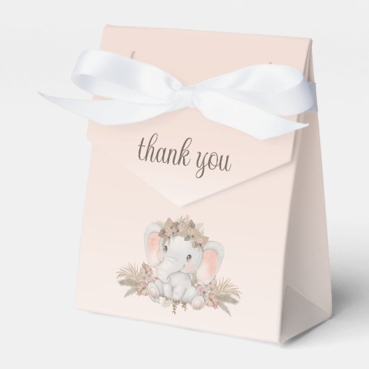 Boho Floral Elephant Baby shower dank u Bedankdoosjes (Voorkant Zijde)