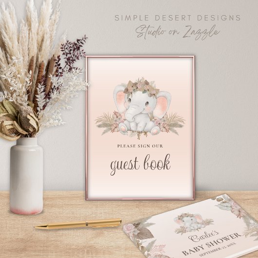 Boho Floral Elephant Baby shower Gastenboek