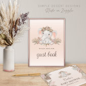 Boho Floral Elephant Baby shower Gastenboek teken Poster
