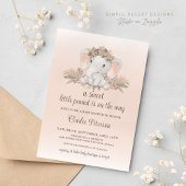 Boho Floral Elephant Baby shower Invitation Kaart