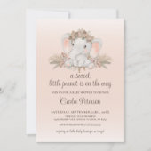 Boho Floral Elephant Baby shower Invitation Kaart (Voorkant)