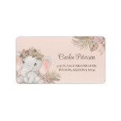 Boho Floral Elephant Baby shower retouradres Etiket (Voorkant)