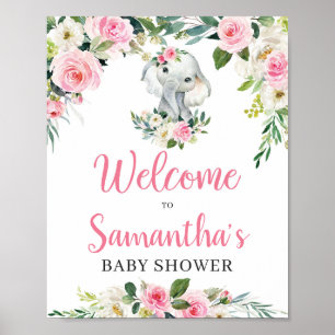 Boho Floral Elephant Baby shower Welcome Sign Poster