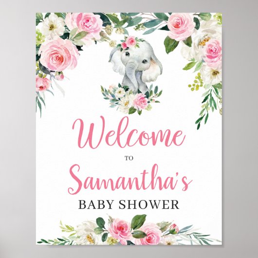 Boho Floral Elephant Baby shower Welcome Sign Poster (Voorkant)