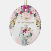 Boho Floral Elephant Girl Baby 1e kerstdag Keramisch Ornament (Rechts)