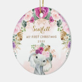 Boho Floral Elephant Girl Baby 1e kerstdag Keramisch Ornament (Links)