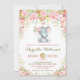 Boho Floral Elephant Invitation Pink Baby shower Kaart