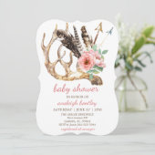 Boho Floral en Antler Baby shower Invitation Kaart (Staand voorkant)
