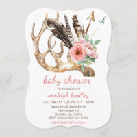 Boho Floral en Antler Baby shower Invitation