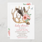 Boho Floral en Antler Baby shower Invitation Kaart (Voorkant / Achterkant)
