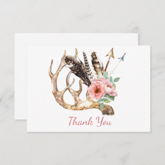 Boho Floral en Antler Hartelijk dank Kaart (Voorkant / Achterkant)