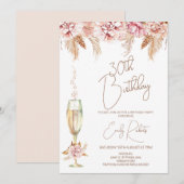 Boho Floral en Champagne Glass Birthday Kaart (Voorkant / Achterkant)