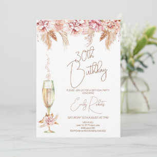 Boho Floral en Champagne Glass Birthday Kaart