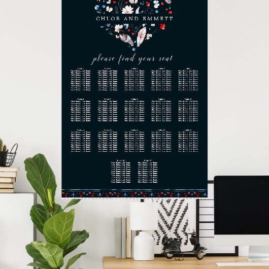 Boho Floral en Feathers 17-Table Seating Chart Poster (Thuiskantoor)