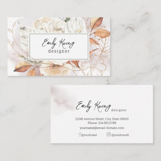 Boho Floral en Gold Tracery Visitekaartje (Voorkant / Achterkant)