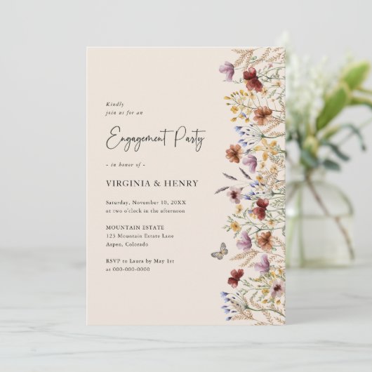 Boho Floral Engagement Party Kaart (Staand voorkant)