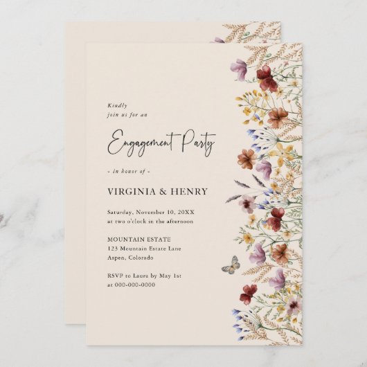 Boho Floral Engagement Party Kaart (Voorkant / Achterkant)