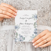 Boho Floral & Eucalyptus Dusty Blue Wedding Kaart