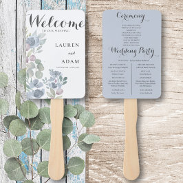 Boho Floral Eucalyptus Dusty Blue Wedding Program Handwaaier