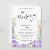 Boho Floral Eucalyptus Paarse huwelijksuitnodiging Kaart (Voorkant)