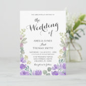 Boho Floral Eucalyptus Paarse huwelijksuitnodiging Kaart (Staand voorkant)